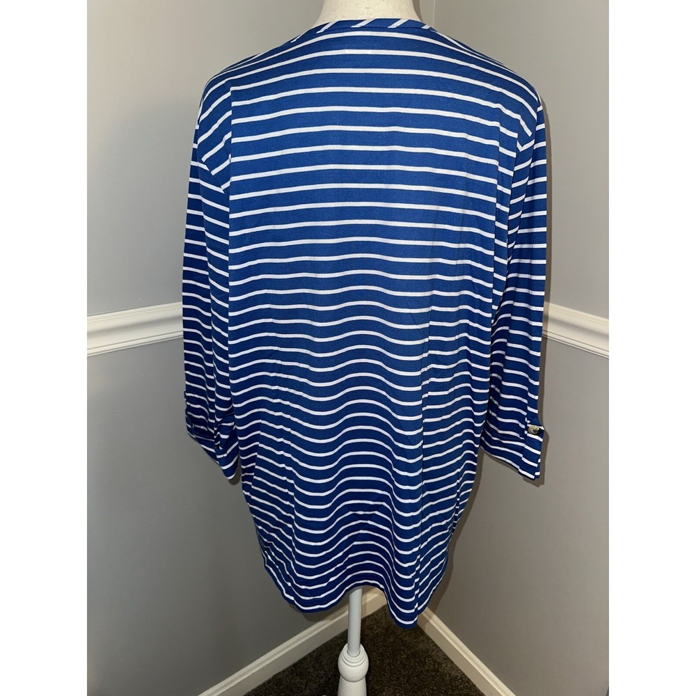 New American Sweetheart Top Size XL Striped 3/4 Sleeve Roll Tab Round Neck - Picture 3 of 6